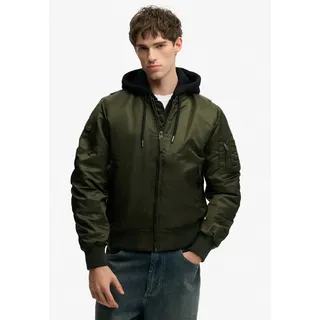 Parka SUPERDRY "HOODED MA1 BOMBER JKT", Herren, Gr. XXL, grün (surplus goods olive grün), Web, Obermaterial: 100% Nylon, unifarben, relaxed fit normal, Rippbündchen, Jacken Parka, mit Markenlabel, aus Nylon und Kunstfaser, Relaxed Fit