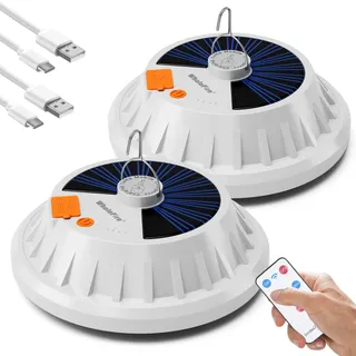 2 Stück Solar LED Campinglampe USB Wiederaufladbare mit Fernbedienung, 5 Modi Hängende IPX7 Wasserdichte Camping Laterne Portable Charging Function Campingleuchte für Camping, Wandern, Hurrikan