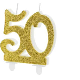 PartyDeco Geburtstagskerze Glitter Gold - 10 cm | Ziffer ''50''