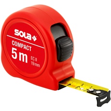 SOLA Bandmaß - COMPACT - 5m / 19mm - Taschenbandmaß mit Gürtelclip - Stahlband, gelb lackiert mit mm Skala - Genauigkeitsklasse II - Rollmeter mit beweglichem Endhaken - Metermaß Länge - 5m/19mm