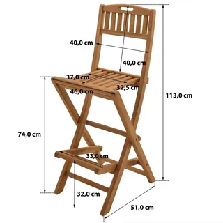 Teako Design Teakholz Barstuhl Lucca klappbar - Wetterfester Garten Hochstuhl FLEGT-