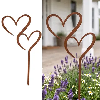 WRQIOO Gartenstecker Herz, Gartenstecker Metall, Gartendeko Rost für Draußen, Rostdeko Garten-Deko, Edelrost Garten-Stecker, Gartendeko Rostoptik, Rost Deko für Garten Terrasse Balkon