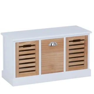 CARO-Möbel Sitzbank Trient , Weiß, Naturfarben , Holz , Paulownia , Vintage , 73x41x32 cm , Garderobe, Garderobenbänke, Schuhbänke