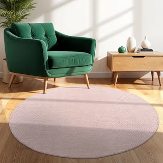 TT Home Teppich Für Outdoor Küchenteppich Balkon Terrasse Unifarbenes Design Modern Größe 120 cm Rund - Rosa
