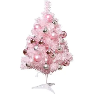 60cm Mini künstlicher Weihnachtsbaum mit Knoten, LED-Licht und Lappen, kleiner künstlicher Weihnachtsbaum für Weihnachts-, Feiertags- und Partydekoration - Weiß, Bunt, Rosa
