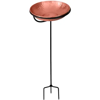 Monarch Abode 17064 Vogelfutterstation und Badewannennapf aus Kupfer, 86,4 cm, Abnehmbarer Ständer für Garten, Hinterhof, Terrasse und Deck, 86,4 cm Eisenständer, Kupfer-Vogeltränke, Vogeltränke für