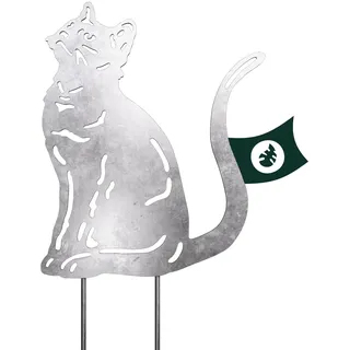 VERDOBA Katzen Gartendeko - Silberne Gartenstecker Katze - Blumenstecker in Silber - Blumentopf Katze aus stabilem Eisen mit Antikfinish - Deko für Garten, Balkon & Terrasse