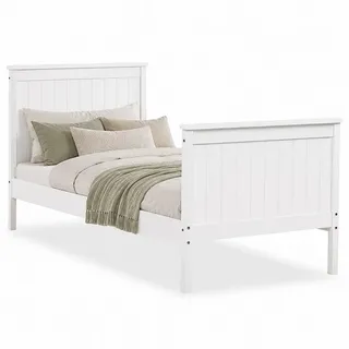 Homestyle4u Jugendbett 90 x 200 cm Kiefer massiv weiß lackiert