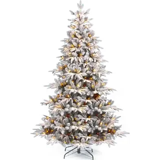 Künstlicher Weihnachtsbaum mit Schnee DELUXE  Anita 150cm mit SMART LED Beleuchtung, Tannenbaum Christbaum Kunstbaum Dekobaum mit Metallständer - Weiß