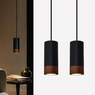 Ouglres Pendelleuchte Holz,2er Hängelampe Küche,Vintage Zylinder Lampe Esszimmer Hängend,Aluminium Industrial Pendelleuchte Esstisch Schwarz GU10 für Wohnzimmer Schlafzimmer,Restaurant