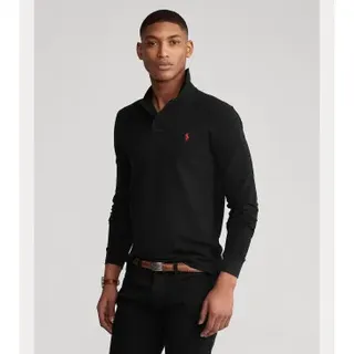 Polo Ralph Lauren für Herren. 710681126037 Schmal geschnittenes Piqué-Poloshirt schwarz (M), Lässig, Baumwolle, Langarm