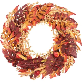 Larber Herbstkranz für Haustür, 45 cm Mit Mini Kürbissen, Beeren und Blättern - Türkranz für Außen, Halloween und Thanksgiving Deko