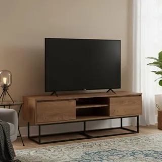 Dmora Selena TV-Lowboard 140x40x50 cm Braun/Schwarz Holz/Metall