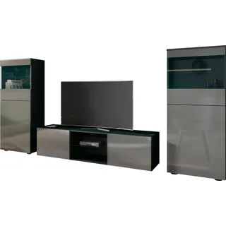 Wohnwand BORCHARDT MÖBEL "Scala, Mediawand 3-teilig mit 2 Vitrinen und Lowboard", schwarz matt, graphit hochglanz, Mit Push to open, Kastenmöbel-Sets, Wohnwand, Mit Griffen oder Push-to-open-Systemen, Fronten matt oder glänzend