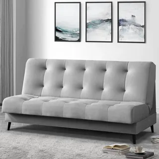 Schlafsofa Nancy Sofa mit Schlaffunktion Bettkasten Polstersofa aus Velour 195 cm Dreisitzer mit Holzbeine, Stoff: monolith 84 - hellgrau - Grau