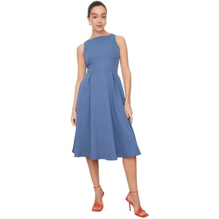 TRENDYOL Damen Midi A-linie Regular Dress Kleid, Indigo, 38 EU