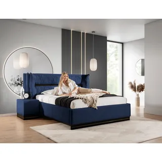Polsterbett Doppelbett Set.1 HAMILTON 140x200cm Stoff Magic Velvet Dunkelblau - Blau