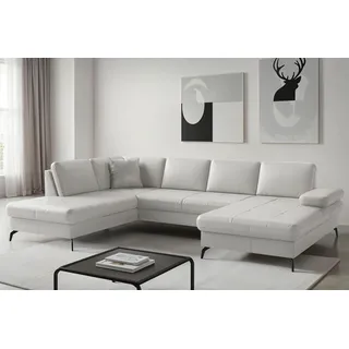 Wohnlandschaft SIT & MORE "Morris Jubi, Breite 300 cm", reinweiß, Sofas, B/H/T: 300cm x 83cm x 202cm, NaturLEDER Stoff, Ottomane links, Mit Armteilverstellung,mit Armteilverstellung, Wohnlandschaft, mit Armteilfunktion, optional mit Bettfunktion, B:300cm H:83cm T:202cm