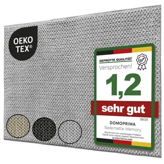 DOMOPRIMA Memory Badematte, 100% Baumwolle, 50 x 80 cm, Anthrazit/Silber-Grau/Taupe, Waschbar bei 30 Grad, Oekotex Zertifiziert, ideal für Ihr Badezimmer (Silber-Grau)