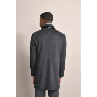 Kurzmantel BUGATTI, Herren, Gr. 52, grau (dunkelgrau), 46% Polyester, 36% Wolle, 9% Baumwolle, 6% Viskose, 3% sonstige Fasern, unifarben, slim fit, normaler Saum, Mäntel Kurzmantel, mit Stretchfunktion