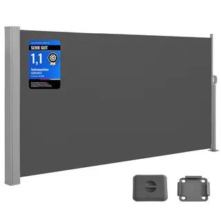 SONGMICS Seitenmarkise, ausziehbar, 180 x 400 cm, aus 220 g/m2 Polyester, Sichtschutz, Sonnenschutz, blickdicht, Seitenrollo, für Balkon, Terrasse, Garten, anthrazit GSA584G01 - Grau