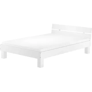 Doppelbett Überlänge 140x220 Massivholzbett weiß Futonbett Jugend Zubehör wählbar V-60.86-14-220WRollrost und Matratze inkl. - Weiß