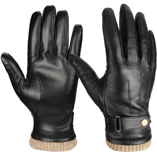 OZERO Lederhandschuhe Herren Gefüttert – Winddicht,Wasserdicht & Touchscreen Leder Winterhandschuhe–Für Stadt,Auto(Geschenke für männer) (Schawarz, L)