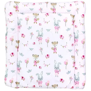 TupTam Baby Wickeltischauflage mit Baumwollbezug Gemustert, Farbe: Fuchs/Kaninchen/Rosa, Größe: 70 x 50 cm