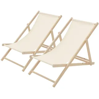 ECD-Germany Liegestuhl samt Beige 2er Set , Holz , 57.5x83x100 cm , Gartenmöbel, Gartenliegen