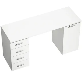Homcom Computertisch MDF Weiß , Holzwerkstoff , 1 Fächer , 4 Schubladen , Rechteckig , 48x75x140 cm , Büromöbel, Schreibtische, Schreibtische