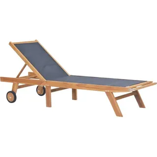 Sonnenliege Klappbar mit Rädern Teak Massivholz und Textilene - Braun, Bunt