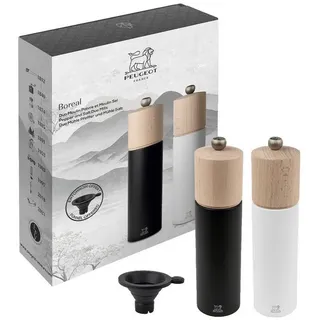 Peugeot Geschenk-Set BOREAL 21 cm Pfeffermühle schwarz Salzmühle weiß + Trichter