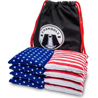 GoSports Cornhole Sitzsack-Set, offizielle Verordnung (8 Allwettersäcke) – Amerika Sterne und Streifen oder Rot und Blau – Wählen Sie Ihren Stil