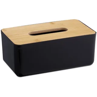 Relaxdays Kosmetiktücherbox , Schwarz , Kunststoff, Holz , 23x10x13 cm , Badaccessoires, Sonstige Badaccessoires