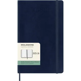 Moleskine Wochen-Notizkalender 2025-2026, 18-Monats-Wochenplaner mit Notizplatz, Weiche Einband und Gummiband, Großformat 13 x 21 cm, Saphirblau