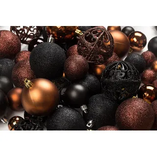 100 braune und Schwarze Weihnachtskugeln, bruchsicher + 100 Metall-Ornament-Haken, hängende Ornamente für den Innen- und Außenbereich, Weihnachtsbaum, Urlaubsparty, Heimdekoration