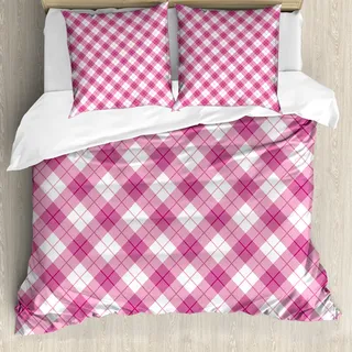 ABAKUHAUS Abstrakt Bettbezug, Diagonal Pastellfarbe, Milbensicher Allergiker geeignet mit Kissenbezügen, 200 cm x 200 cm - 80 x 80 cm, Fuchsia Pale Pink Weiß - Weiß