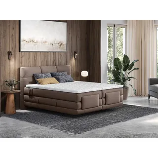 Boxspringbett mit gestepptem Kopfteil + elektrischem Untergestell mit Relaxfunktion + Matratze + Topper - 2 x 90 x 200 cm - Stoff - Braun - LODI von PALACIO