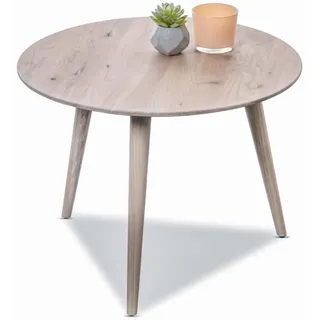 M2 Kollektion Oslo 2 - runder Couchtisch Ø 60 cm, H 45 cm | Massive Wildeiche, Bianco geölt