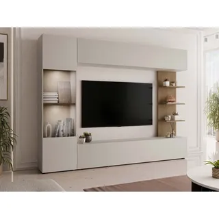 Mirjan24 Wohnwand Lazando, Stilvoll Wohnzimmer-Set, Schrankwand, Praktisch Mediawand, TV-Schrank (Farbe: Cashmere + Cremona Eiche, mit weißer LED Beleuchtung) - Beige