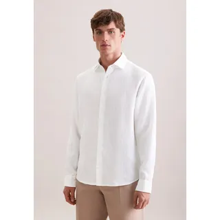 Leinenhemd SEIDENSTICKER "Schwarze Rose", Herren, Gr. M (40), normale Ärmellängen, weiß, 100% Leinen, unifarben, tailored fit, 2-Knopf-Manschette, Hemden Leinenhemd, Shaped 1/1 Kentkragen Uni