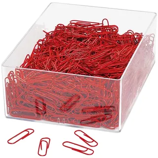 Wedo 901244602 Büroklammer (aus Metall 27 mm, kunststoffummantelt in Klarsichtdose) 1000 Stück, rot