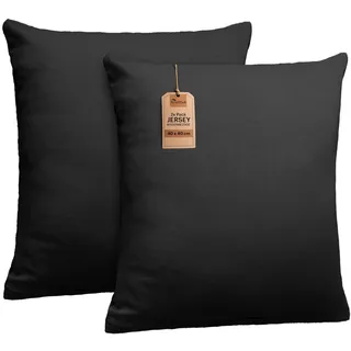 NatureMark 2er Set Jersey Kissenbezüge – Elastisch, weich, atmungsaktiv und hautfreundlich – Waschbare Kissenhülle - 40x40 – Schwarz