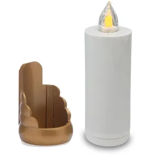 AROBA LED Grabkerze Trauerlicht - Flackereffekt wie echte Kerze - lange Brenndauer bis 60 Tage - wiederverwendbar Friedhofskerze Gedenkkerze Dauerkerze - weiß Gold