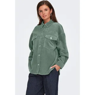 Hemdbluse ONLY "ONLTIGGY L/S CORD SHACKET PNT", Damen, Gr. XS, lilypad, Cord, Obermaterial: 100% Baumwolle, unifarben, oversize hüftbedeckend, Blusen Hemdbluse, Baumwolle, oversize