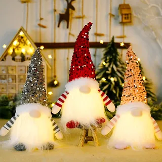 Bseical 3 Stück ​Weihnachtswichtel Weihnachtsdekoration mit LED, Weihnachtszwerge Plüsch-Dekorationen, Weihnachten Deko Figuren,Handmade Plüschfiguren, Weihnachtsdeko Innen Wichtel (30cmx10cmx10cm)