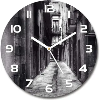Wanduhr aus Glas 30fi Glasbild Glasuhr Gehärtetes Glas - weisse-zeiger - Barcelona Spain - Schwarz