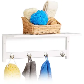 Relaxdays Wandgarderobe mit 4 Haken Bambus Weiß