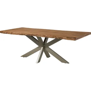 MASSIVMOEBEL24.DE Baumtisch Sheesham 200x100x77 natur gebeizt / Kreuzgestell silber matt FREEFORM 5