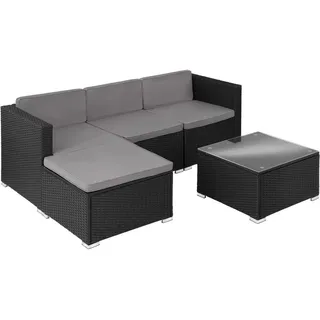 tectake Rattanlounge Lignano, variabel aufstellbar, schwarz , Schwarz , Kunststoff , Organisch , Gartenmöbel, Gartengarnituren, Gartenmöbel-Sets